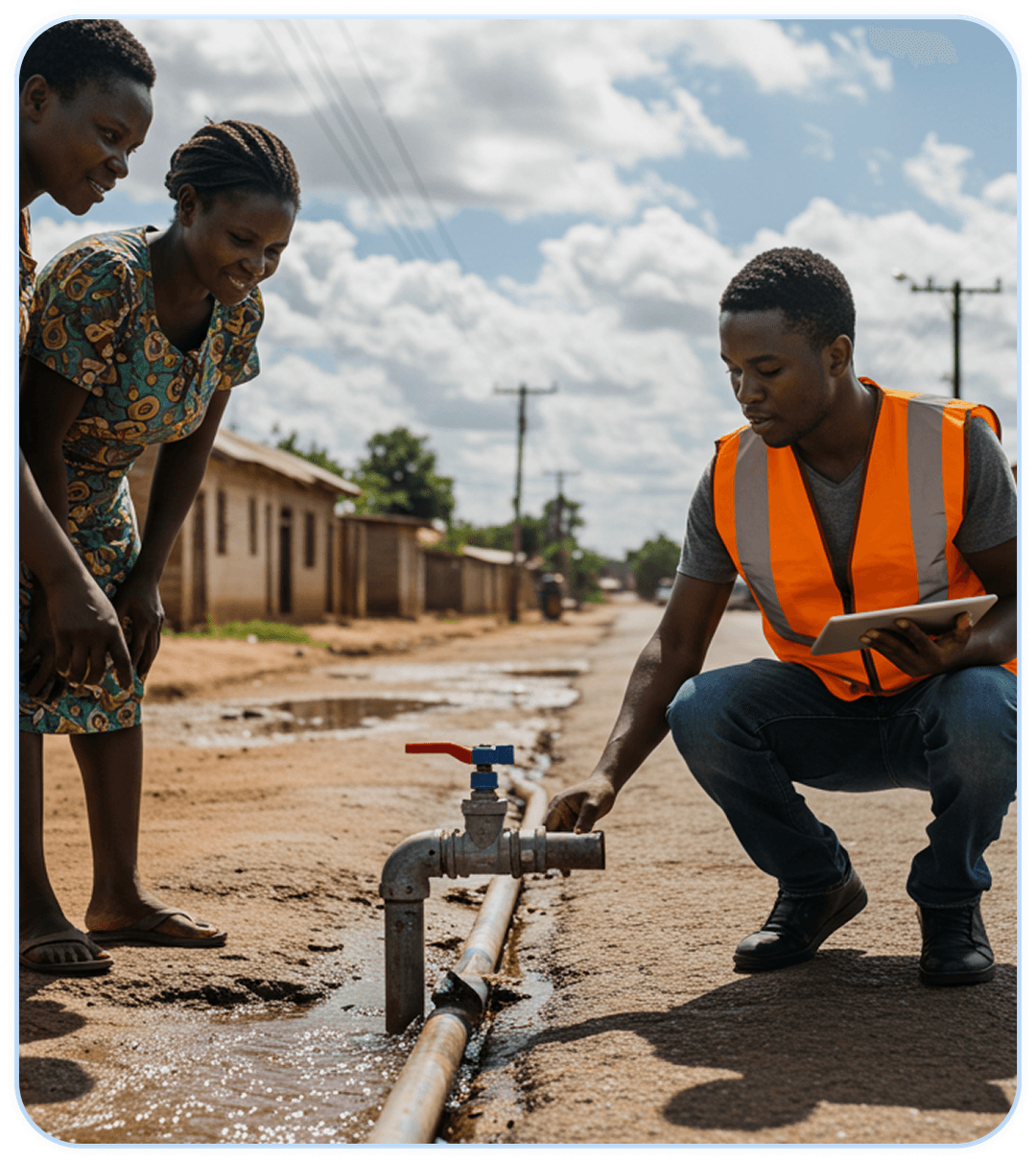 Water technician fixing tap